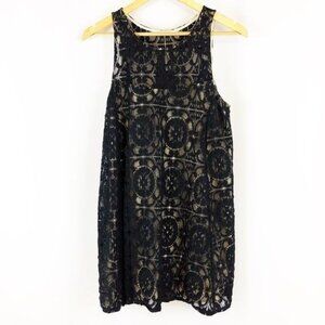 Vintage Free People Sleeveless Nude Black Lace Dress S Boho Whimsigoth Y2K